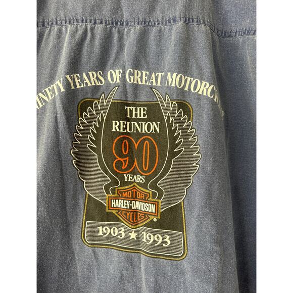 1993 Vintage  Harley Davidson 90th Anniversary Button up XXXL blue Mens - Picture 7 of 7
